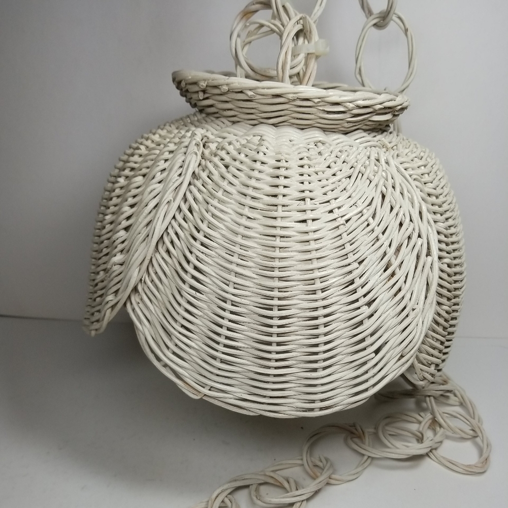 Vintage white wicker hanging swag lamp shade